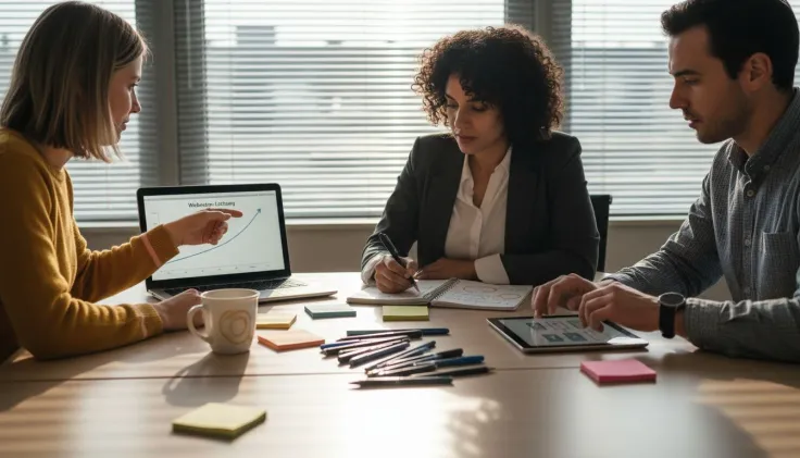 Besprechung im Team zur SEO-Strategie für die Website