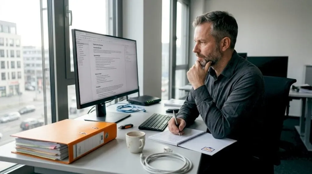 Ein IT-Berater geht technischen Problemen am Arbeitsplatz auf den Grund.