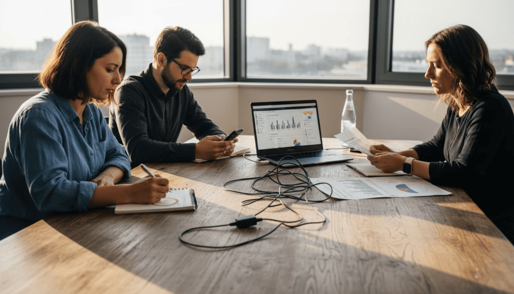 Das SEO-Team tauscht sich gemeinsam im Besprechungsraum aus und arbeitet an neuen Strategien.