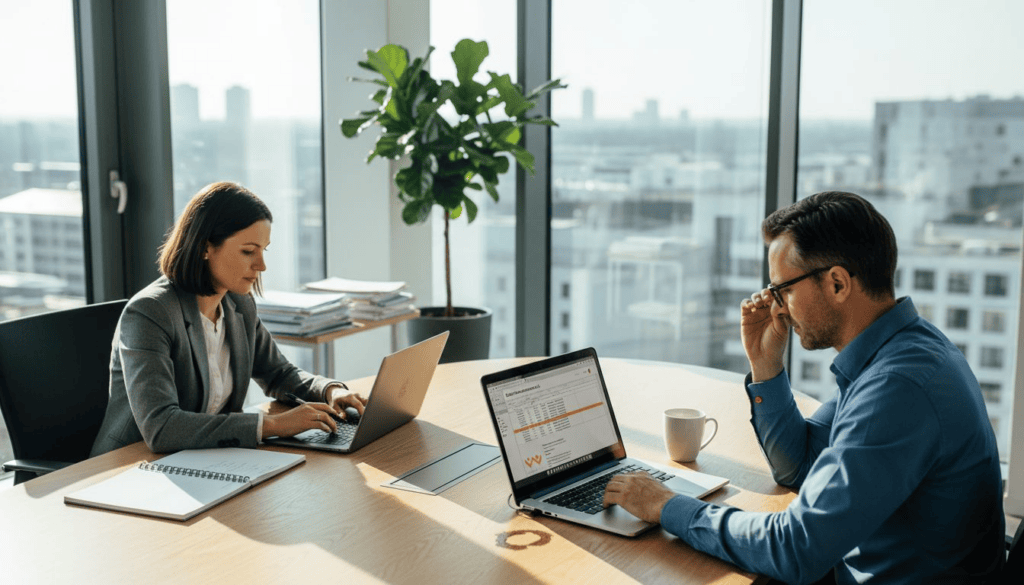 Mitarbeiter, die gemeinsam an einem Projekt zur digitalen Prozessautomatisierung arbeiten