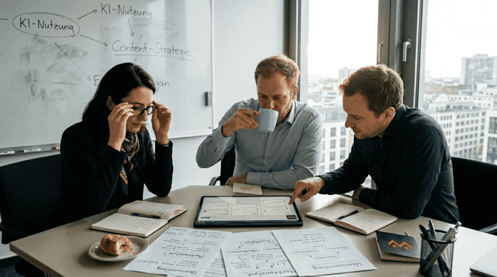 Redaktionssitzung im KMU-Team: Gemeinsame Planung der Inhalte