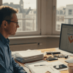Kleinunternehmer arbeitet am digitalen Arbeitsplatz