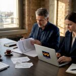 Ein kleines Team trifft sich im Büro zur gemeinsamen Marketingbesprechung.