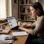 Eine Person informiert sich online über ein Firmenprofil.