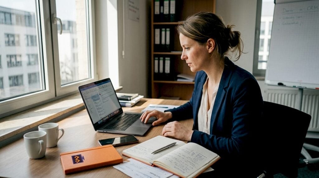 Eine Mitarbeiterin optimiert gerade den Workflow zur Leadgenerierung.