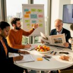 Das Marketing-Team sammelt in einer Besprechung kreative Ideen für neue Storys.