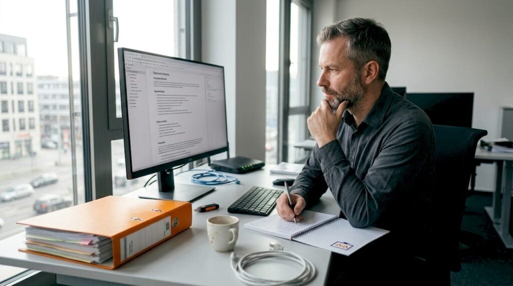 Ein IT-Berater geht technischen Problemen am Arbeitsplatz auf den Grund.