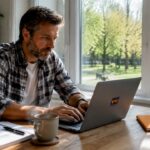 Ein Mitarbeiter setzt im Büro KI-Technologien ein, um den Kundenservice effizienter zu gestalten.